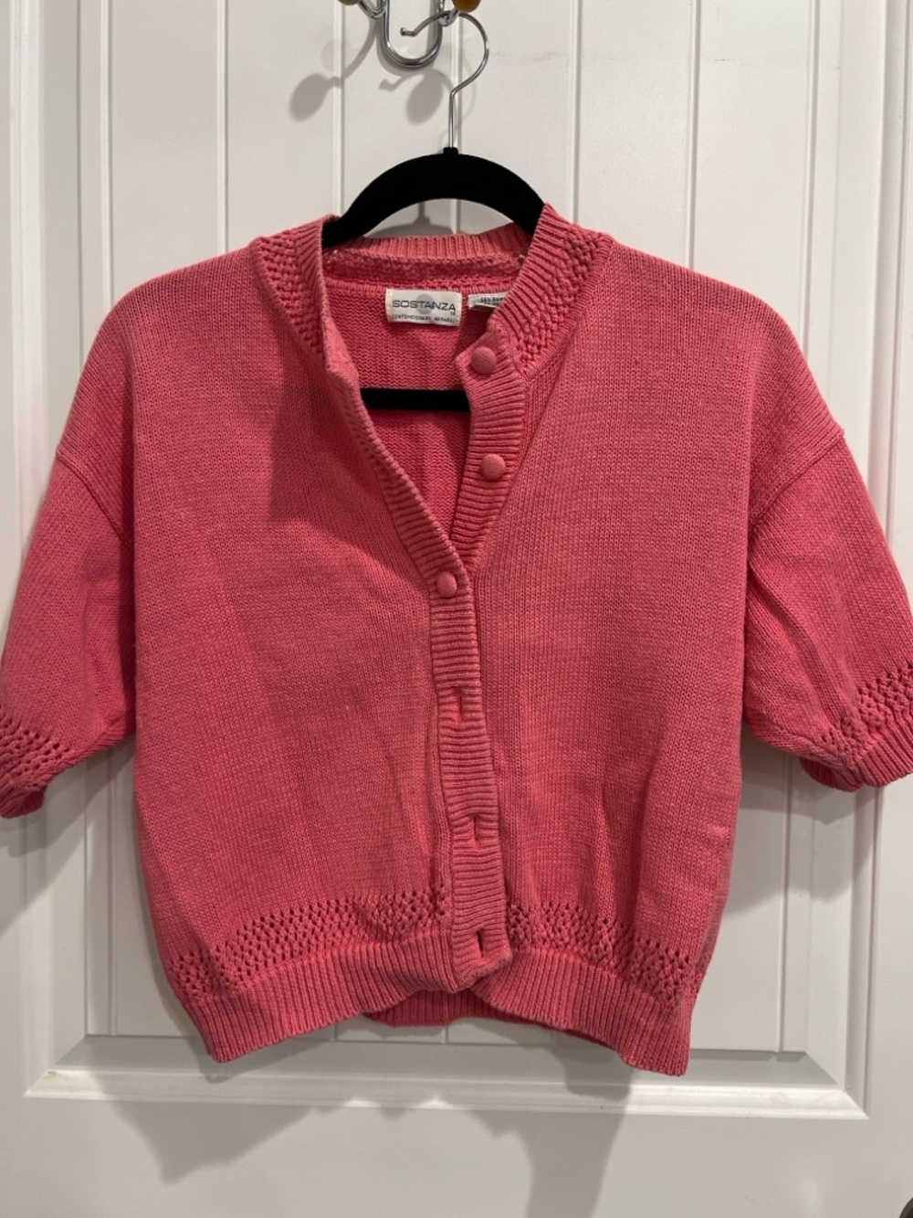 Vintage Sostanza Ramie/Cotton Pink Short-Sleeve Knit Cardigan Sweater